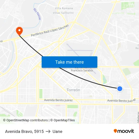 Avenida Bravo, 5915 to Uane map