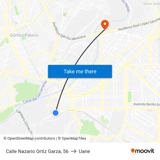 Calle Nazario Ortiz Garza, 56 to Uane map