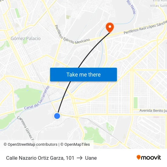 Calle Nazario Ortiz Garza, 101 to Uane map