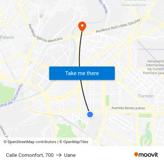 Calle Comonfort, 700 to Uane map