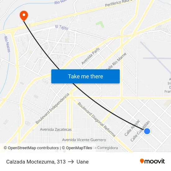 Calzada Moctezuma, 313 to Uane map