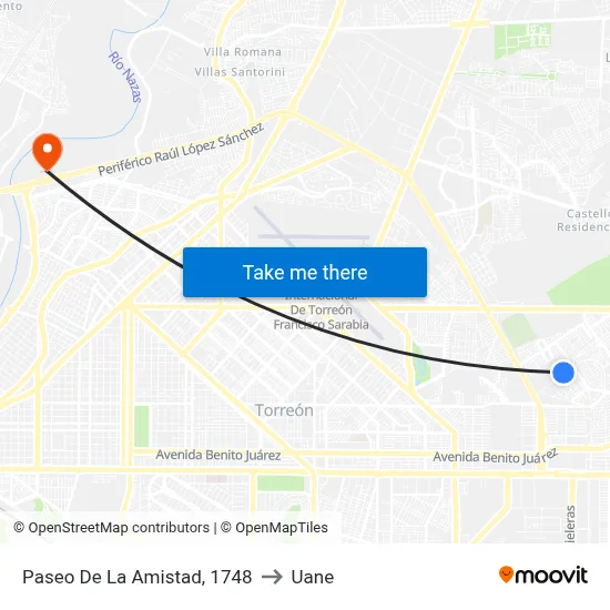 Paseo De La Amistad, 1748 to Uane map
