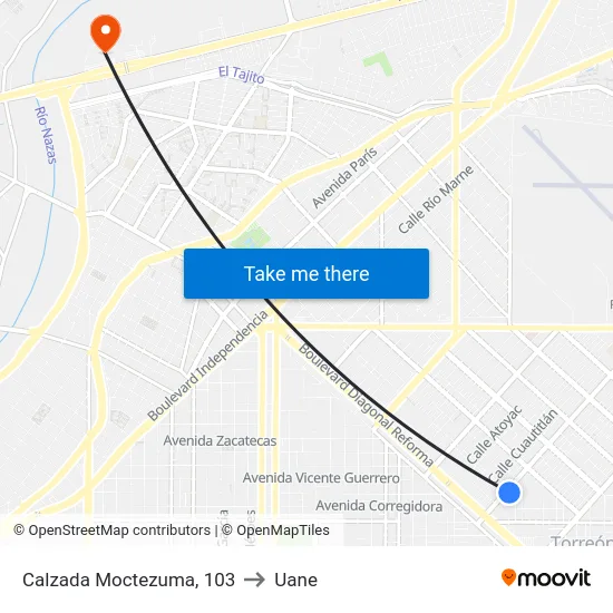 Calzada Moctezuma, 103 to Uane map