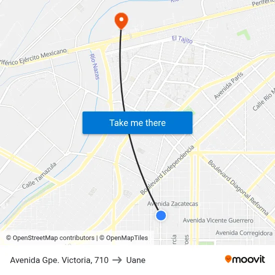 Avenida Gpe. Victoria, 710 to Uane map