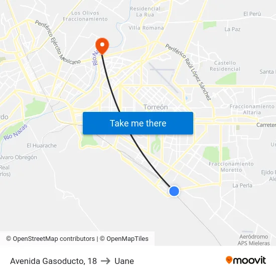 Avenida Gasoducto, 18 to Uane map
