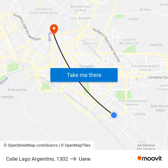 Calle Lago Argentino, 1302 to Uane map