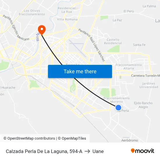 Calzada Perla De La Laguna, 594-A to Uane map