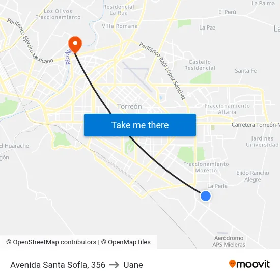 Avenida Santa Sofía, 356 to Uane map