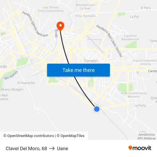 Clavel Del Moro, 68 to Uane map