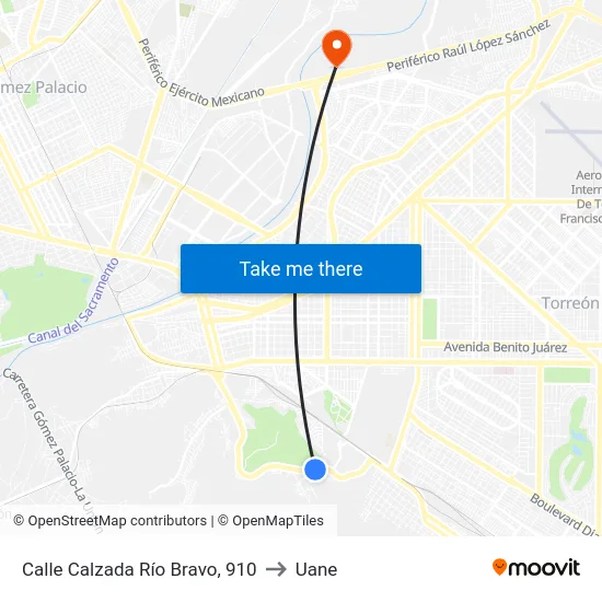 Calle Calzada Río Bravo, 910 to Uane map