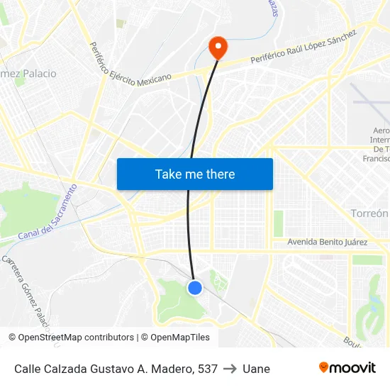 Calle Calzada Gustavo A. Madero, 537 to Uane map