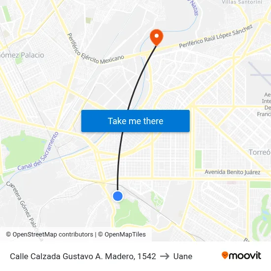 Calle Calzada Gustavo A. Madero, 1542 to Uane map