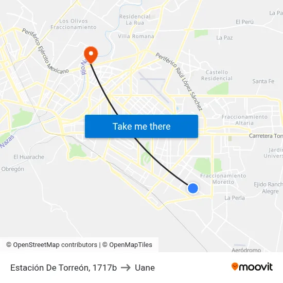 Estación De Torreón, 1717b to Uane map