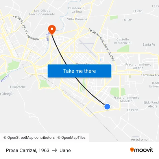 Presa Carrizal, 1963 to Uane map