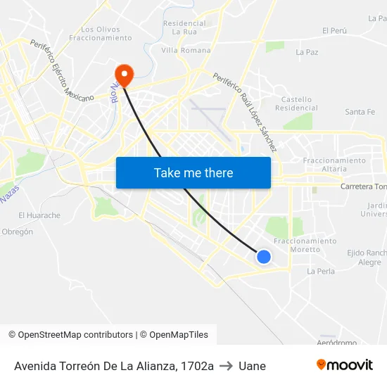 Avenida Torreón De La Alianza, 1702a to Uane map