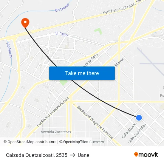 Calzada Quetzalcoatl, 2535 to Uane map