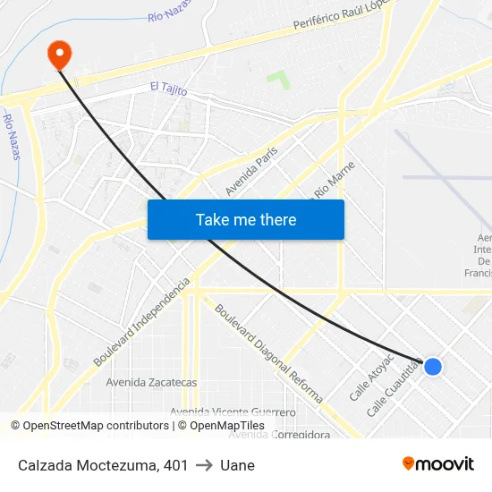 Calzada Moctezuma, 401 to Uane map