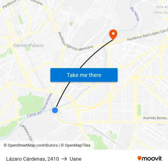 Lázaro Cárdenas, 2410 to Uane map