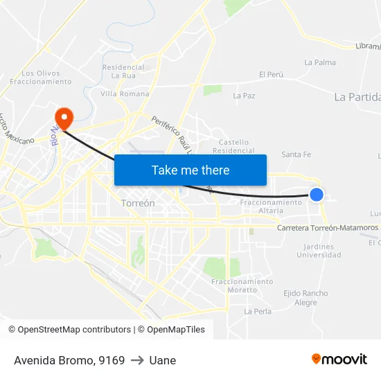 Avenida Bromo, 9169 to Uane map