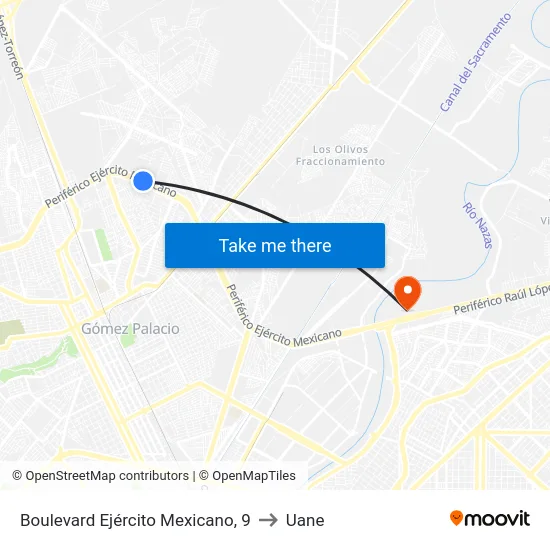 Boulevard Ejército Mexicano, 9 to Uane map