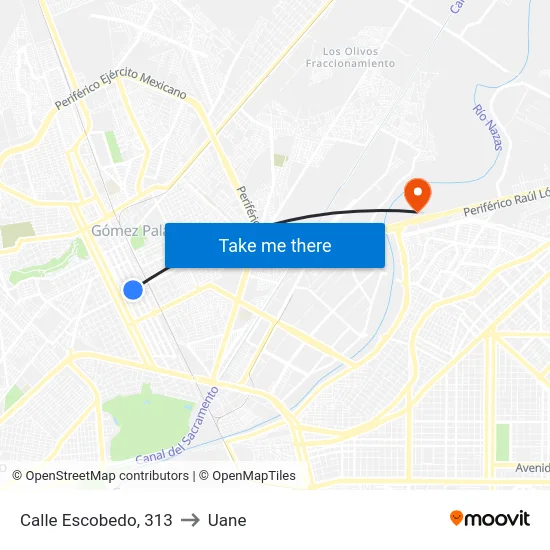 Calle Escobedo, 313 to Uane map