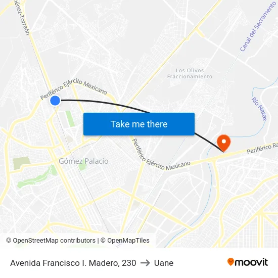 Avenida Francisco I. Madero, 230 to Uane map