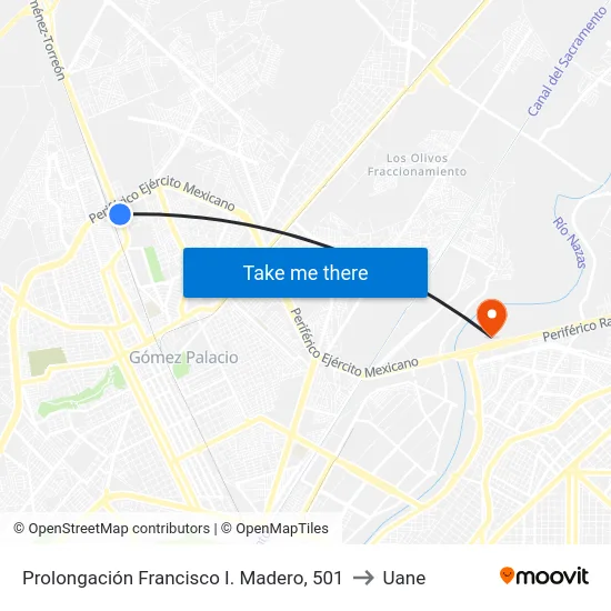Prolongación Francisco I. Madero, 501 to Uane map