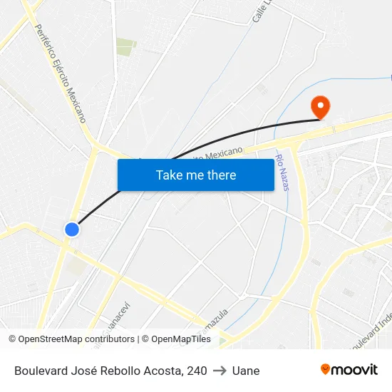 Boulevard José Rebollo Acosta, 240 to Uane map