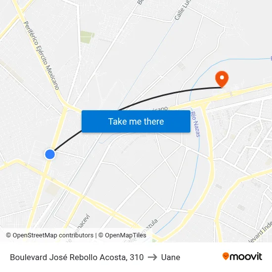 Boulevard José Rebollo Acosta, 310 to Uane map