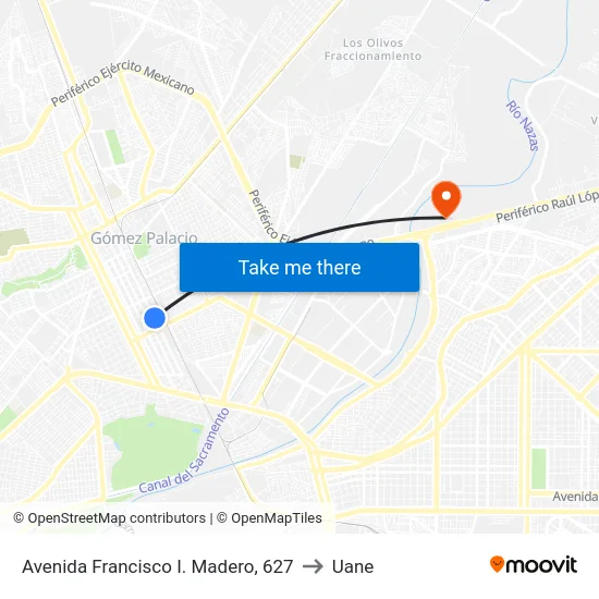 Avenida Francisco I. Madero, 627 to Uane map