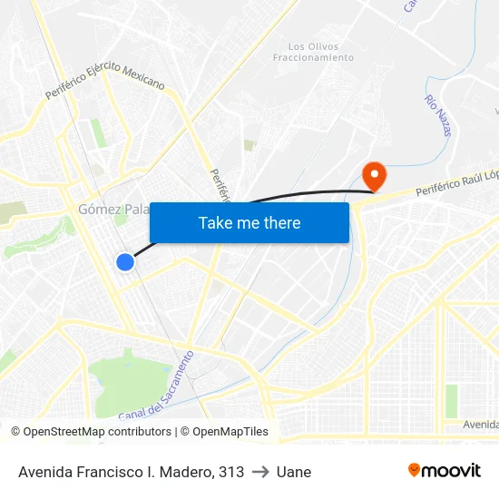 Avenida Francisco I. Madero, 313 to Uane map
