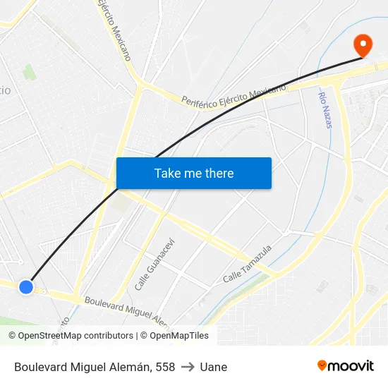 Boulevard Miguel Alemán, 558 to Uane map