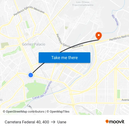 Carretera Federal 40, 400 to Uane map