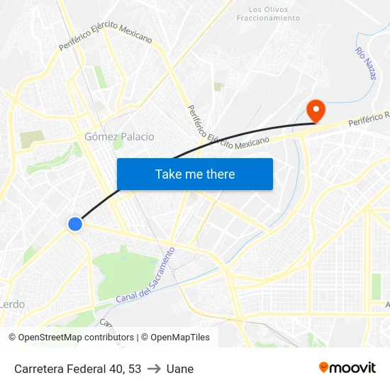 Carretera Federal 40, 53 to Uane map