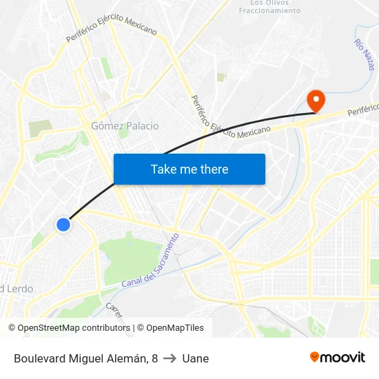 Boulevard Miguel Alemán, 8 to Uane map