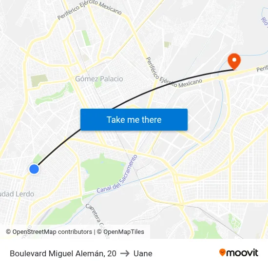 Boulevard Miguel Alemán, 20 to Uane map
