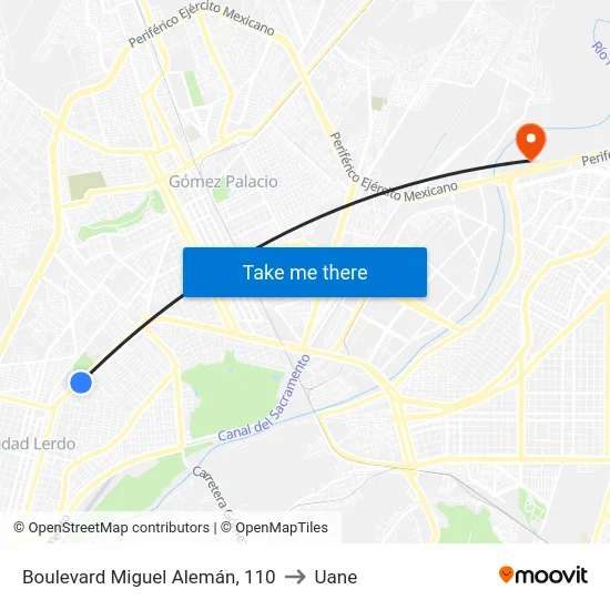 Boulevard Miguel Alemán, 110 to Uane map