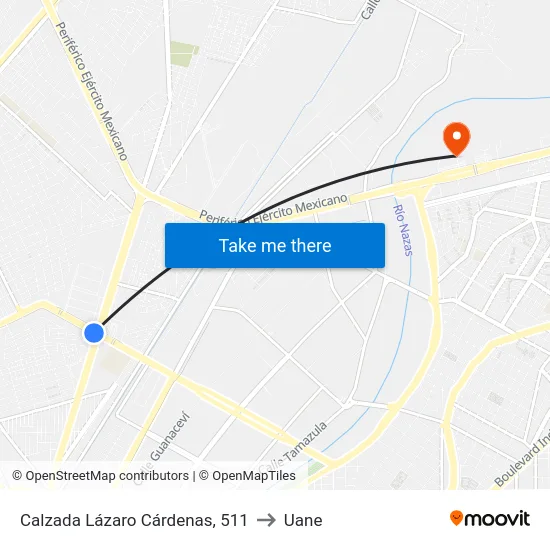 Calzada Lázaro Cárdenas, 511 to Uane map