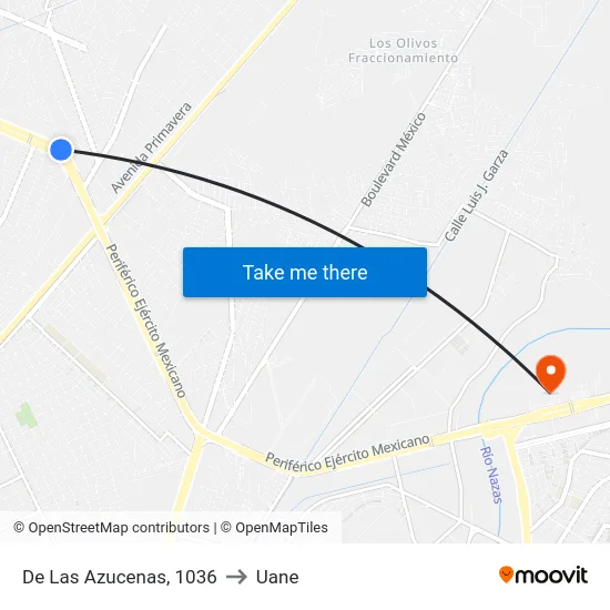 De Las Azucenas, 1036 to Uane map