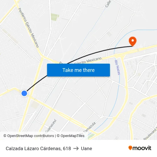 Calzada Lázaro Cárdenas, 618 to Uane map