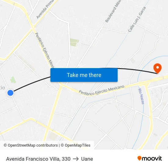 Avenida Francisco Villa, 330 to Uane map