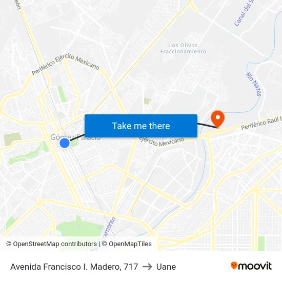 Avenida Francisco I. Madero, 717 to Uane map