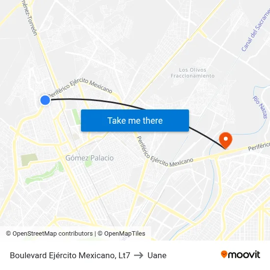 Boulevard Ejército Mexicano, Lt7 to Uane map