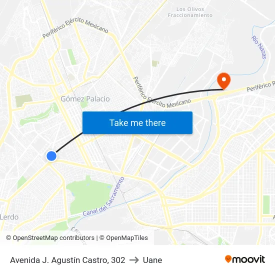 Avenida J. Agustín Castro, 302 to Uane map