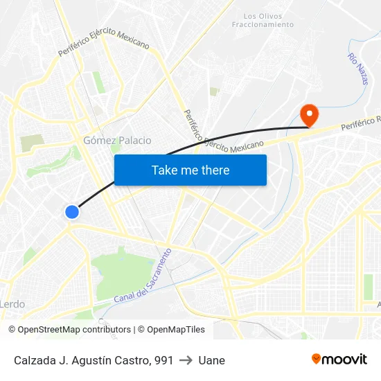 Calzada J. Agustín Castro, 991 to Uane map