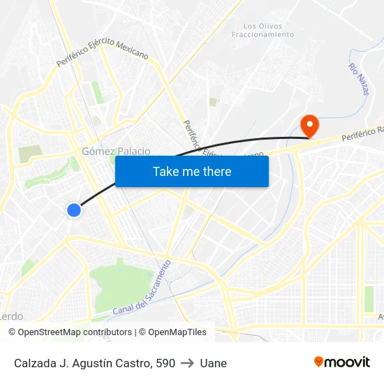 Calzada J. Agustín Castro, 590 to Uane map