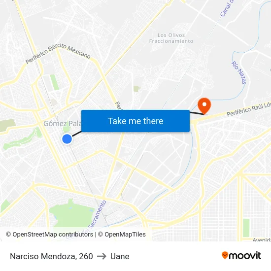 Narciso Mendoza, 260 to Uane map