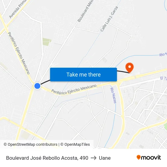 Boulevard José Rebollo Acosta, 490 to Uane map