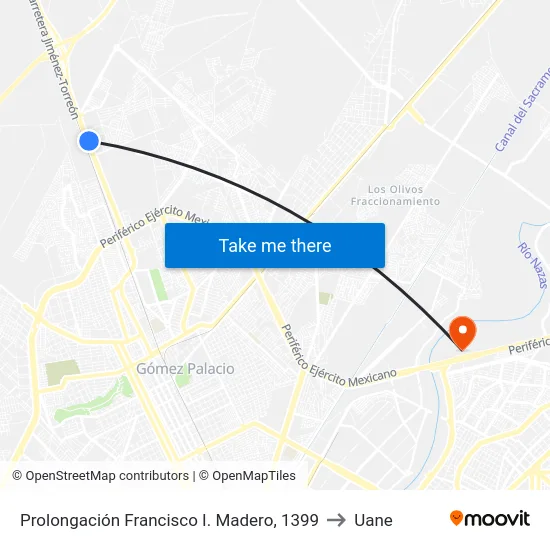 Prolongación Francisco I. Madero, 1399 to Uane map