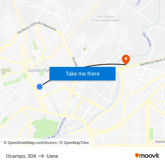 Ocampo, 304 to Uane map